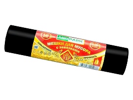 Мешки для мусора 120 л, с завязками, черные, в рулоне 10 шт., ПНД, 15 мкм, 800х750 мм, VIP, Z12010black в Электростали