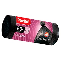 Мешки для мусора 60 л, черные, в рулоне 20 шт., ПНД, 7,4 мкм, 720х600 мм, PACLAN, 600820 в Электростали