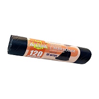 Мешки для мусора 120 л, с завязками, черные, в рулоне 10 шт., ПНД, 16 мкм, 1100х700 мм, Крепак, 4607075710320 в Электростали