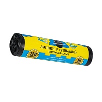 Мешки для мусора 120 л, с ушками, черные, в рулоне 10 шт., ПНД, 13 мкм, 1050х680 мм, Крепакоф, 4607075710436 в Электростали