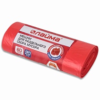 Мешки для мусора 60 л, красный, в рулоне 20 шт., ПНД, 10 мкм, 680х580 мм, LAIMA, 606702 в Электростали