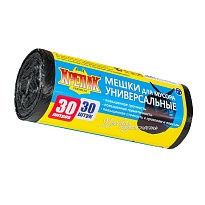Мешки для мусора 30 л, черные, в рулоне 30 шт., ПНД, 9 мкм, 600х500 мм, Крепак, 4607075710108 в Электростали