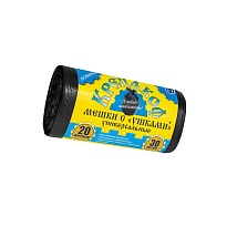 Мешки для мусора 20 л, с ушками, черные, в рулоне 30 шт., ПНД, 10 мкм, 550х440 мм, Крепакоф, 4607075710405 в Электростали