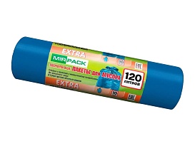 Мешки для мусора 120 л, синие, в рулоне 10 шт., ПНД, 14 мкм, 1100х700 мм, EXTRA, ex1201802 в Электростали