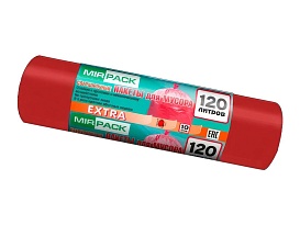 Мешки для мусора 120 л, красные, в рулоне 10 шт., ПНД, 14 мкм, 1100х700 мм, EXTRA, ex1201805 в Электростали