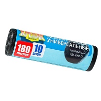 Мешки для мусора 180 л, с ушками, черные, в рулоне 10 шт., ПНД, 20 мкм, 1150х800 мм, Крепак, 4607075710498 в Электростали