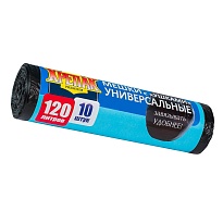 Мешки для мусора 120 л, с ушками, черные, в рулоне 10 шт., ПНД, 15 мкм, 1100х700 мм, Крепак, 4607075710474 в Электростали