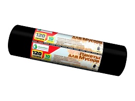 Мешки для мусора 120 л, черные, в рулоне 10 шт., ПНД, 12 мкм, 1100х700 мм, MIRPACK Classik, 1201011 в Электростали