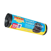 Мешки для мусора 120 л, черные, в рулоне 10 шт., ПНД, 15 мкм, 1100х700 мм, Крепак, 4607075710214 в Электростали