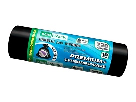 Мешки для мусора 220 л, черные, в рулоне 10 шт., ПВД, 45 мкм, 1250х930 мм, PREMIUM+, 2201068 в Электростали