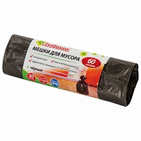 Мешки для мусора 60 л, черные, в рулоне 20 шт., ПНД, 5 мкм, 650х570 мм, Любаша, 605331 в Электростали