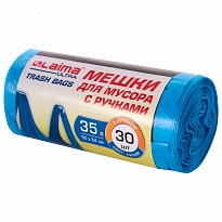 Мешки для мусора 35 л, с ручками, синие, в рулоне 30 шт., ПНД, 9 мкм, 540х500 мм, LAIMA ULTRA, 607683 в Электростали