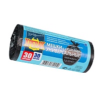 Мешки для мусора 30 л, с ушками, черные, в рулоне 30 шт., ПНД, 9 мкм, 600х500 мм, Крепак, 4607075710450 в Электростали