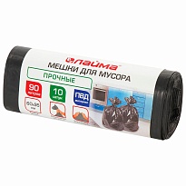 Мешки для мусора 90 л, черные, в рулоне 10 шт., ПВД, 25 мкм, 950х600 мм, LAIMA, 605332 в Электростали