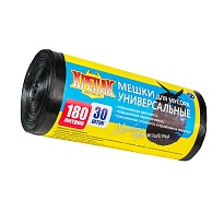 Мешки для мусора 180 л, черные, в рулоне 30 шт., ПНД, 20 мкм, 1150х800 мм, Крепак, 4607075710139 в Электростали