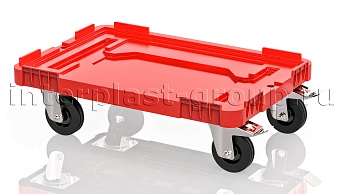 Тележка пластиковая сплошная 2 колеса с тормозом красная в Электростали