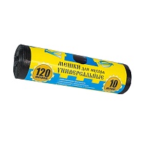 Мешки для мусора 120 л, с ушками, черные, в рулоне 10 шт., ПНД, 13 мкм, 1050х680 мм, Крепакоф, 4607075710252 в Электростали
