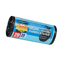 Мешки для мусора 20 л, с ушками, черные, в рулоне 30 шт., ПНД, 10 мкм, 550х440 мм, Крепак, 4607075710443 в Электростали