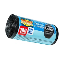 Мешки для мусора 180 л, с ушками, черные, в рулоне 30 шт., ПНД, 20 мкм, 1150х800 мм, Крепак, 4607075710399 в Электростали