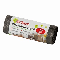 Мешки для мусора 30 л, черные, в рулоне 20 шт., ПНД, 5 мкм, 550х470 мм, Любаша эконом, 605329 в Электростали