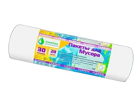 Мешки для мусора 30 л, белые, в рулоне 20 шт., ПНД, 7 мкм, 600х500 мм, MIRPACK Classik, 302042 в Электростали