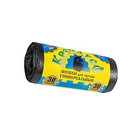 Мешки для мусора 30 л, с ушками, черные, в рулоне 30 шт., ПНД, 8 мкм, 580х460 мм, Крепакоф, 4607075710238 в Электростали