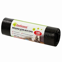 Мешки для мусора 180 л, черные, в рулоне 10 шт., ПВД, 24 мкм, 1060х800 мм, Любаша, 605336 в Электростали