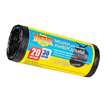 Мешки для мусора 20 л, черные, в рулоне 30 шт., ПНД, 10 мкм, 550х440 мм, Крепак, 4607075710092 в Электростали