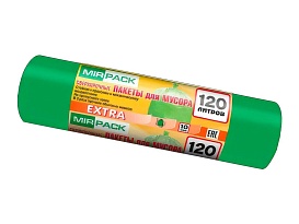 Мешки для мусора 120 л, зеленые, в рулоне 10 шт., ПНД, 14 мкм, 1100х700 мм, EXTRA, ex1201804 в Электростали
